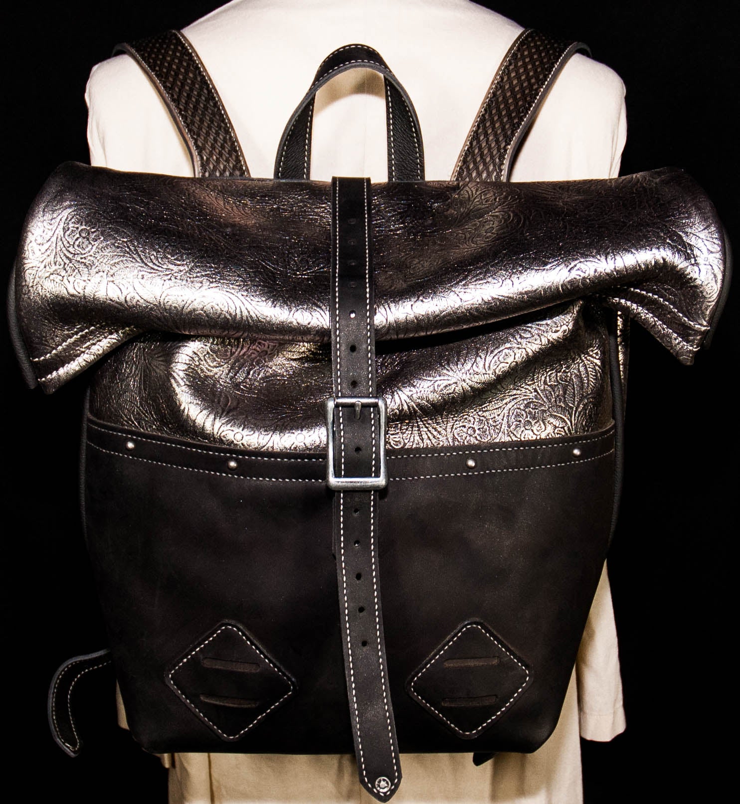 Black & Silver Rolltop bag