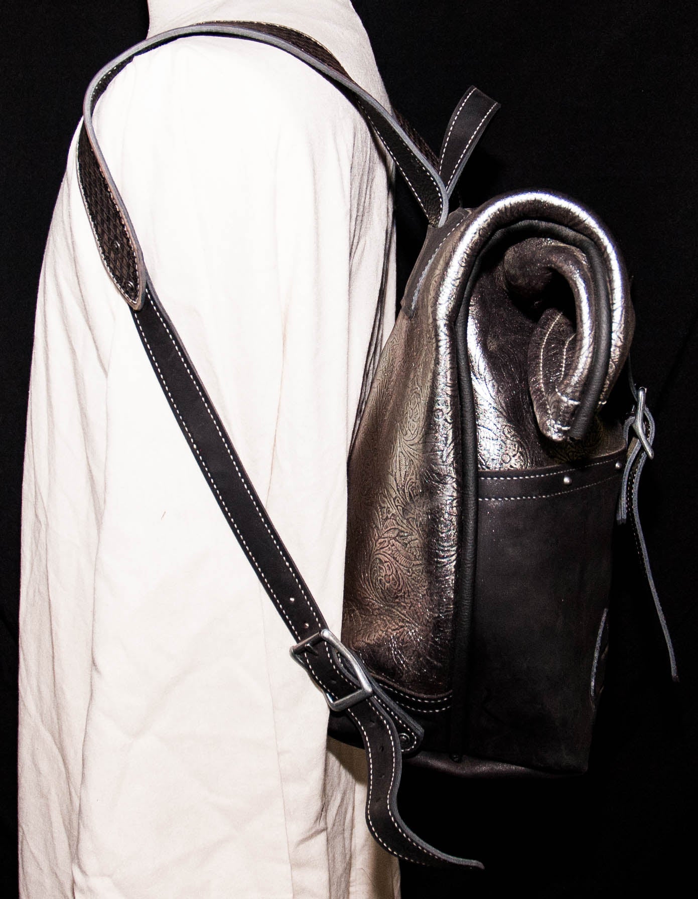 Black & Silver Rolltop bag