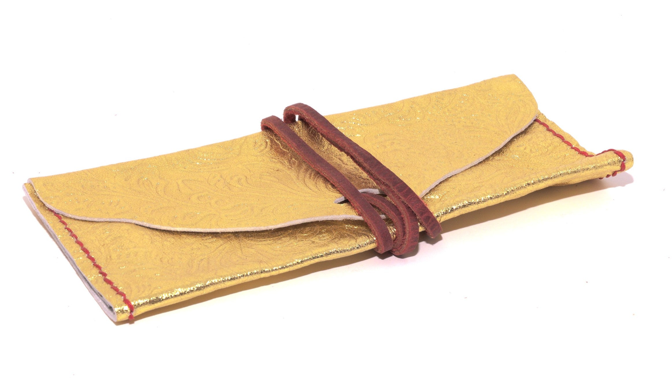 Leather Clutch - Gold, Red Kodiak Lace