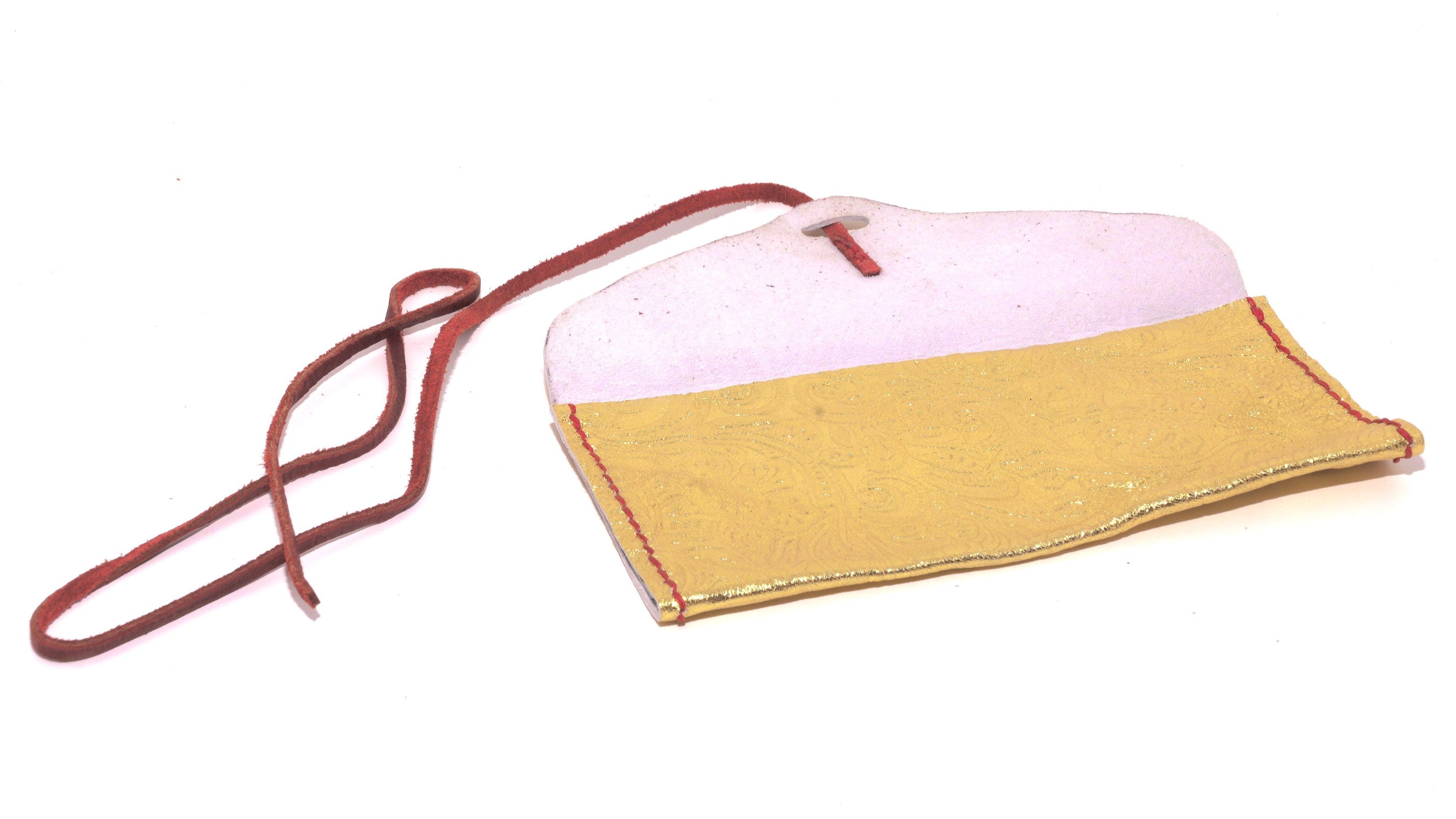 Leather Clutch - Gold, Red Kodiak Lace