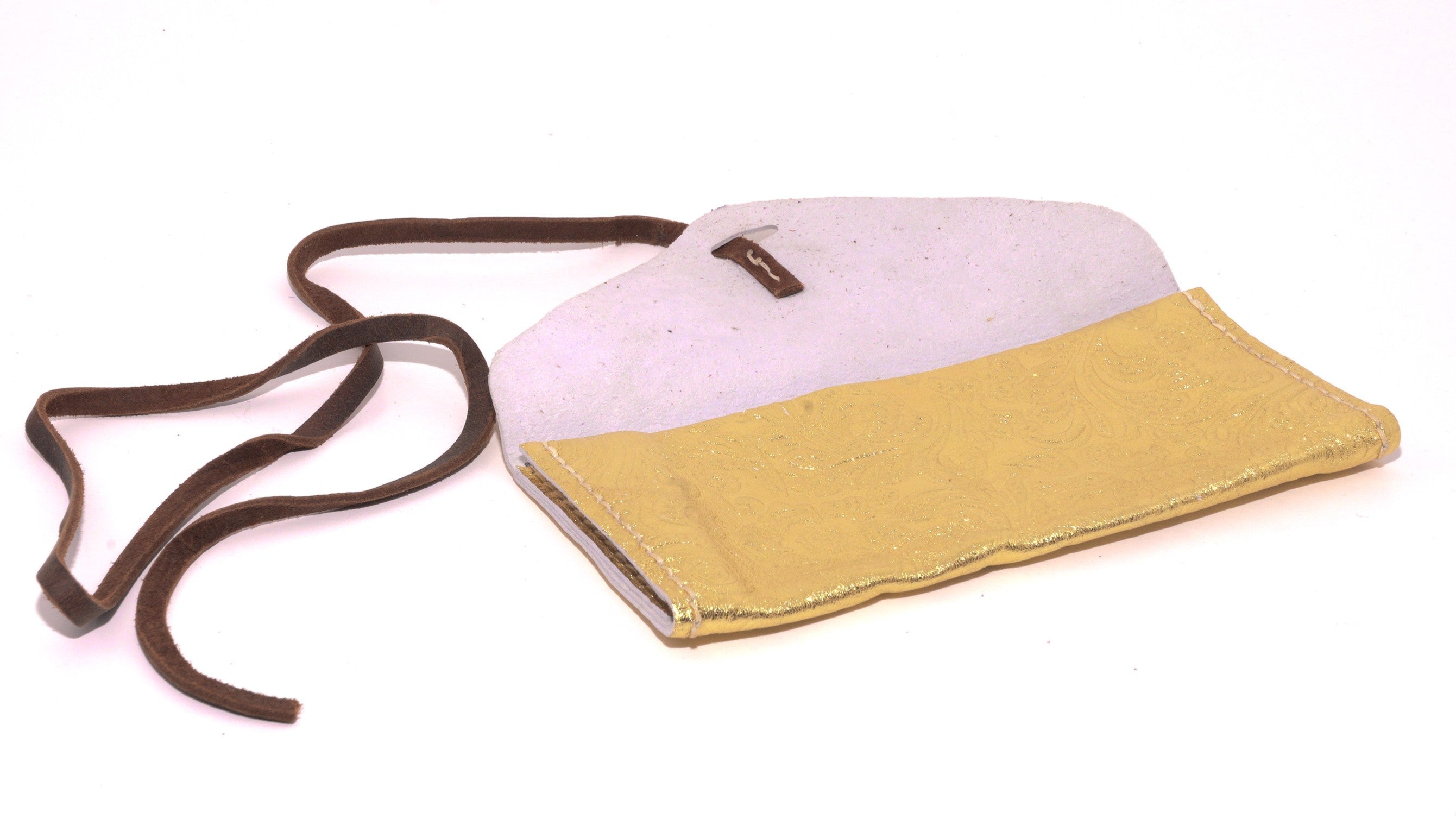 Leather Clutch - Gold, Brown Kodiak Lace