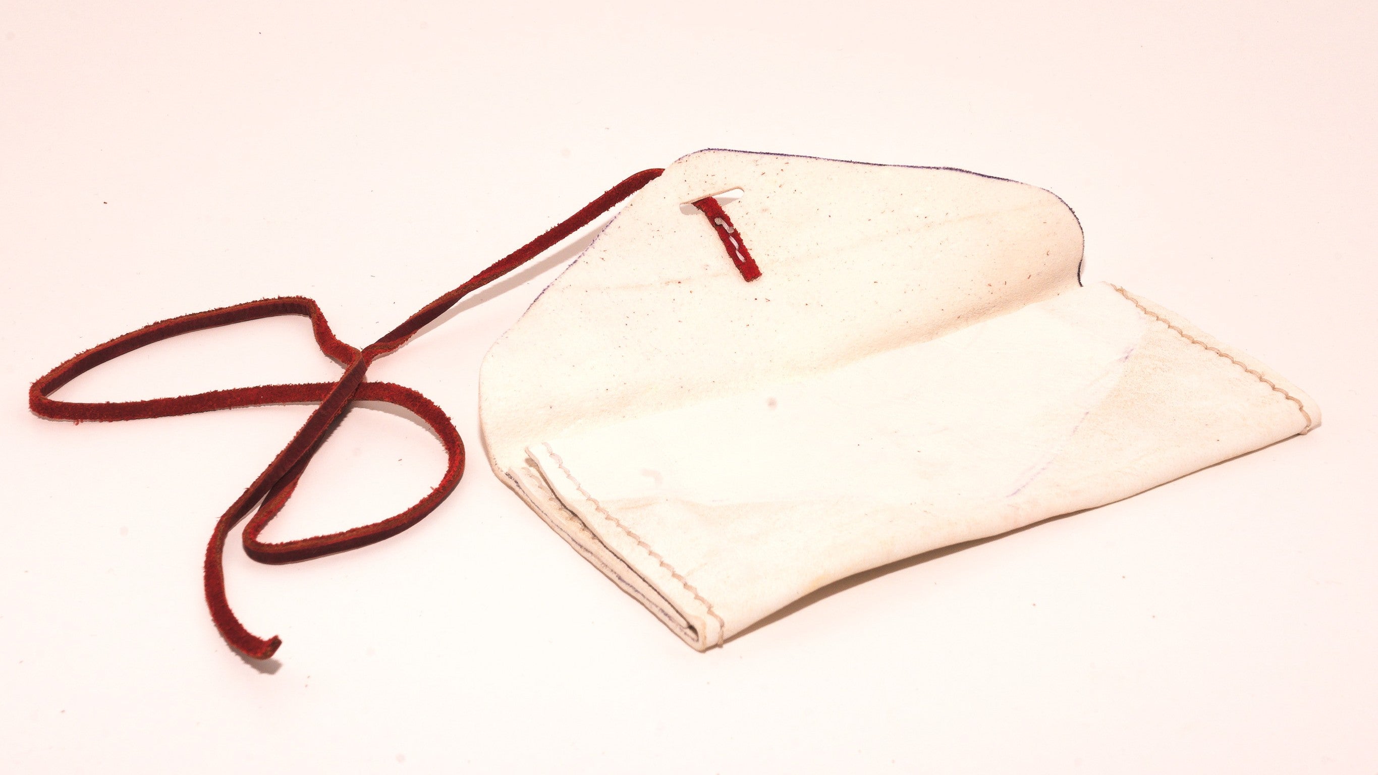 Leather Clutch - White Deerskin, Red Kodiak Lace