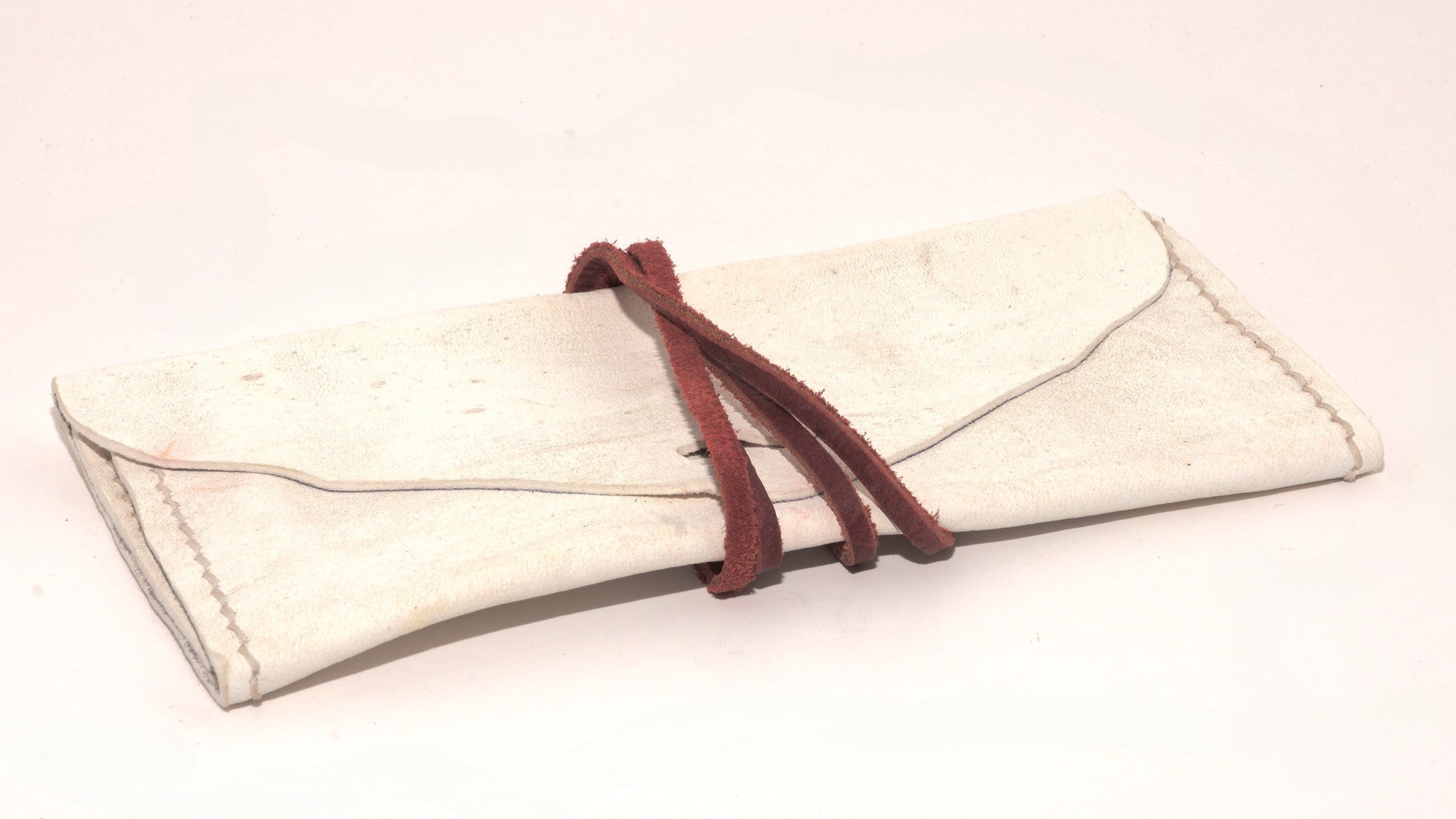 Leather Clutch - White Deerskin, Red Kodiak Lace