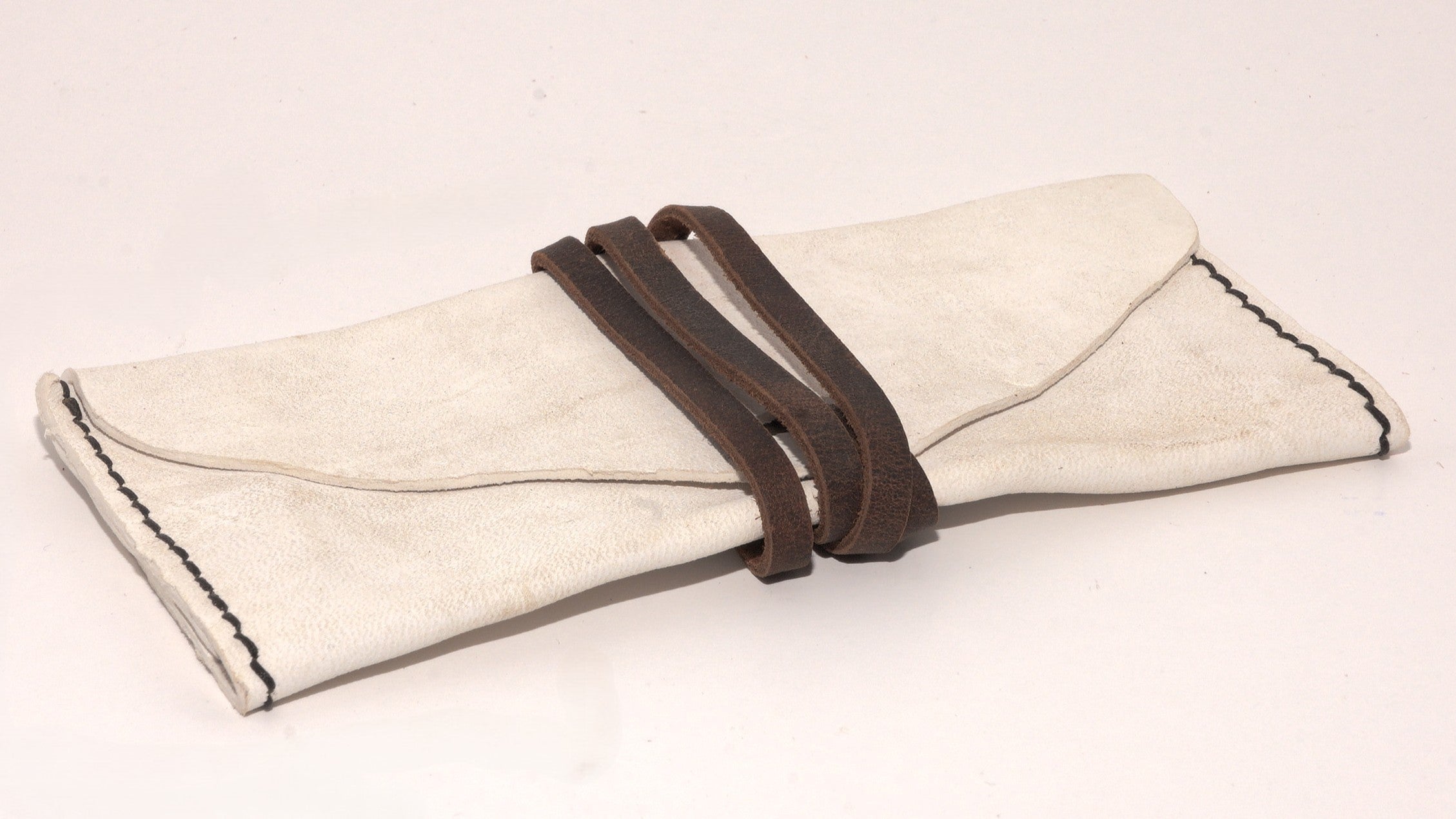 Leather Clutch - White Deerskin, Brown Kodiak Lace